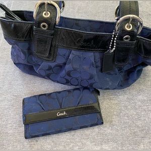 Navy/black Coach purse with matching wallet